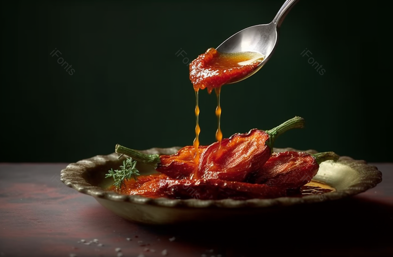 盘子晒干的灯笼椒和橄榄油里的百里香,高清,摄影图,摄影图片,图片大全,摄影图免费下载